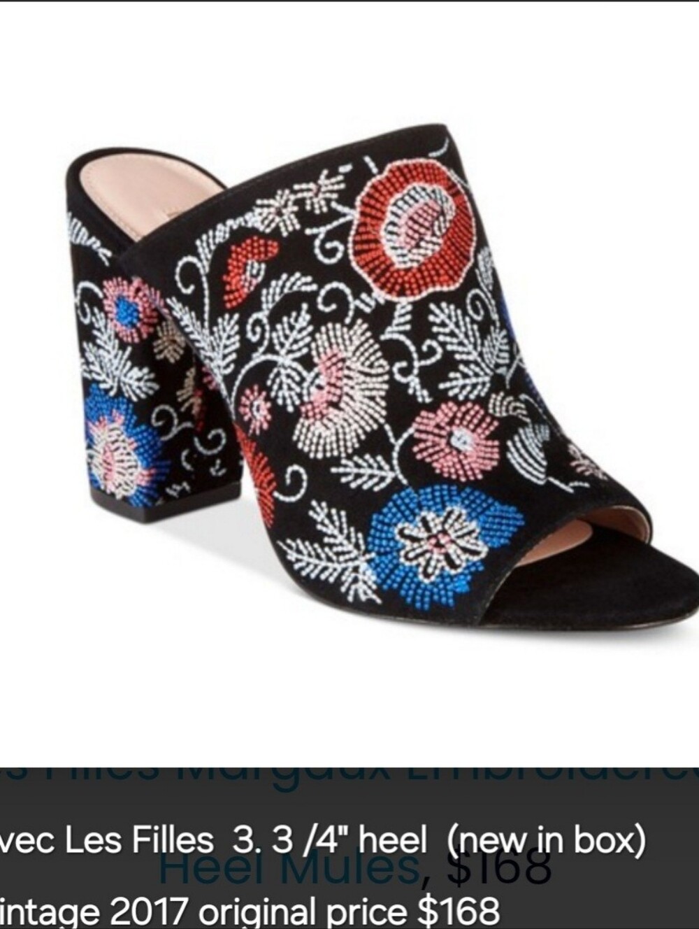 Margaux Embroidered Block-Heel, 3 3/4" heel slip-on mules by Avec Les Filles.
